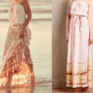 GYPSY 05 Shibori silk tie dye strapless boho belted beachy neutral maxi dress